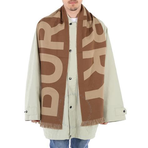 Logo Wool Jacquard Scarf in Birch brown 